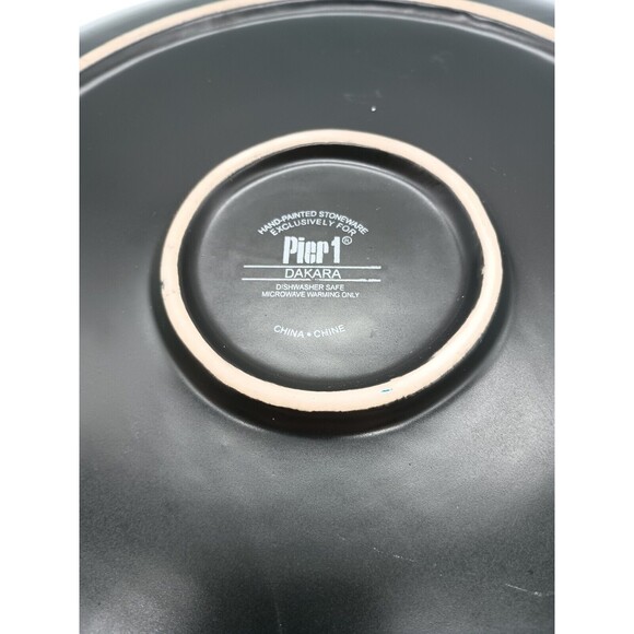 Pier One Large Round Serving Platter Dark Green Swirled Golden Leaves Dakara 13" - Picture 3 of 7